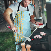 Hawaii Shell Tiare Anthurium Heliconia Lei Apron With Tapa Pattern Baby Blue LT05 - Polynesian Pride