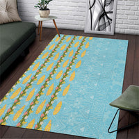 Hawaii Shell Tiare Anthurium Heliconia Lei Area Rug With Tapa Pattern Baby Blue