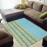 Hawaii Shell Tiare Anthurium Heliconia Lei Area Rug With Tapa Pattern Baby Blue