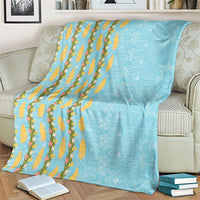 Hawaii Shell Tiare Anthurium Heliconia Lei Blanket With Tapa Pattern Baby Blue LT05 - Polynesian Pride