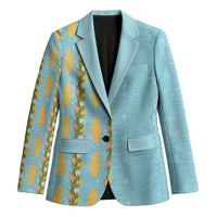 Hawaii Shell Tiare Anthurium Heliconia Lei Blazer With Tapa Pattern Baby Blue LT05 Unisex Blue - Polynesian Pride