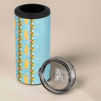 Hawaii Shell Tiare Anthurium Heliconia Lei 4 in 1 Can Cooler Tumbler With Tapa Pattern Baby Blue