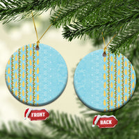 Hawaii Shell Tiare Anthurium Heliconia Lei Ceramic Ornament With Tapa Pattern Baby Blue