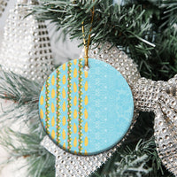 Hawaii Shell Tiare Anthurium Heliconia Lei Ceramic Ornament With Tapa Pattern Baby Blue
