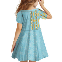 Hawaii Shell Tiare Anthurium Heliconia Lei Family Matching Mermaid Dress and Hawaiian Shirt With Tapa Pattern Baby Blue
