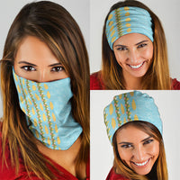 Hawaii Shell Tiare Anthurium Heliconia Lei Neck Gaiter With Tapa Pattern Baby Blue