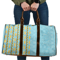 Hawaii Shell Tiare Anthurium Heliconia Lei Travel Bag With Tapa Pattern Baby Blue