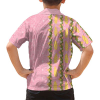 Hawaii Shell Tiare Anthurium Heliconia Lei Family Matching Puletasi and Hawaiian Shirt With Tapa Pattern Baby Pink LT05 - Polynesian Pride