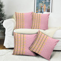 Hawaii Shell Tiare Anthurium Heliconia Lei Pillow Cover With Tapa Pattern Baby Pink