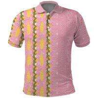 Hawaii Shell Tiare Anthurium Heliconia Lei Polo Shirt With Tapa Pattern Baby Pink