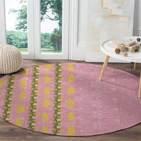 Hawaii Shell Tiare Anthurium Heliconia Lei Round Carpet With Tapa Pattern Baby Pink