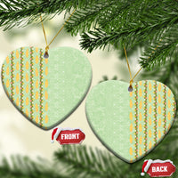 Hawaii Shell Tiare Anthurium Heliconia Lei Ceramic Ornament With Tapa Pattern Baby Green
