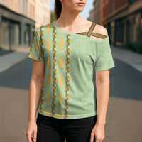 Hawaii Shell Tiare Anthurium Heliconia Lei Cross Shoulder Shirt With Tapa Pattern Baby Green