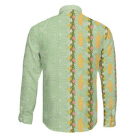 Hawaii Shell Tiare Anthurium Heliconia Lei Family Matching Off The Shoulder Long Sleeve Dress and Hawaiian Shirt With Tapa Pattern Baby Green