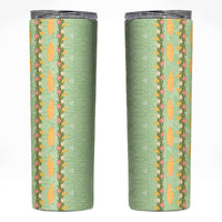 Hawaii Shell Tiare Anthurium Heliconia Lei Skinny Tumbler With Tapa Pattern Baby Green