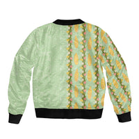 Hawaii Shell Tiare Anthurium Heliconia Lei Sleeve Zip Bomber Jacket With Tapa Pattern Baby Green