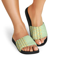 Hawaii Shell Tiare Anthurium Heliconia Lei Slide Sandals With Tapa Pattern Baby Green