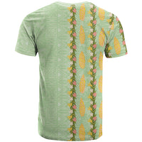 Hawaii Shell Tiare Anthurium Heliconia Lei T Shirt With Tapa Pattern Baby Green