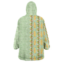Hawaii Shell Tiare Anthurium Heliconia Lei Wearable Blanket Hoodie With Tapa Pattern Baby Green