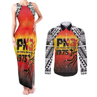 Papua New Guinea 50th Independence Day Couples Matching Tank Maxi Dress and Long Sleeve Button Shirt One People One Nation One PNG LT05 Yellow - Polynesian Pride