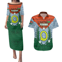 Vanuatu Penama Province Couples Matching Puletasi Dress and Hawaiian Shirt Vanuatuan Coat Of Arms Polynesian Pattern LT05 Green - Polynesian Pride