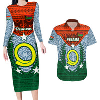 Personalized Vanuatu Penama Province Couples Matching Long Sleeve Bodycon Dress and Hawaiian Shirt Vanuatuan Coat Of Arms Polynesian Pattern LT05 Green - Polynesian Pride