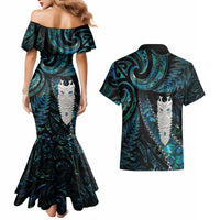 New Zealand Aotearoa Couples Matching Mermaid Dress and Hawaiian Shirt Maori Tane Te Waiora Paua Shell Glitter Turquoise LT05 - Polynesian Pride