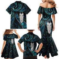 New Zealand Aotearoa Family Matching Mermaid Dress and Hawaiian Shirt Maori Tane Te Waiora Paua Shell Glitter Turquoise LT05 - Polynesian Pride