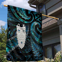 New Zealand Aotearoa Garden Flag Maori Tane Te Waiora Paua Shell Glitter Turquoise LT05 - Polynesian Pride
