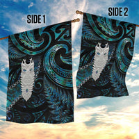 New Zealand Aotearoa Garden Flag Maori Tane Te Waiora Paua Shell Glitter Turquoise LT05 - Polynesian Pride