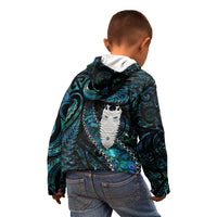 New Zealand Aotearoa Kid Hoodie Maori Tane Te Waiora Paua Shell Glitter Turquoise LT05 - Polynesian Pride