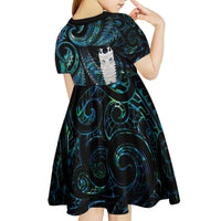 New Zealand Aotearoa Kid Short Sleeve Dress Maori Tane Te Waiora Paua Shell Glitter Turquoise LT05 - Polynesian Pride