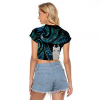 New Zealand Aotearoa Raglan Cropped T Shirt Maori Tane Te Waiora Paua Shell Glitter Turquoise LT05 - Polynesian Pride