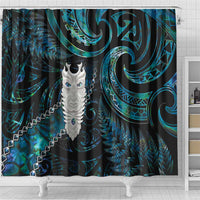 New Zealand Aotearoa Shower Curtain Maori Tane Te Waiora Paua Shell Glitter Turquoise LT05 - Polynesian Pride