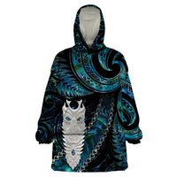 New Zealand Aotearoa Wearable Blanket Hoodie Maori Tane Te Waiora Paua Shell Glitter Turquoise LT05 One Size Turquoise - Polynesian Pride