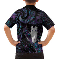 New Zealand Aotearoa Family Matching Off Shoulder Short Dress and Hawaiian Shirt Maori Tane Te Waiora Paua Shell Glitter Purple LT05 - Polynesian Pride