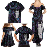 New Zealand Aotearoa Family Matching Summer Maxi Dress and Hawaiian Shirt Maori Tane Te Waiora Paua Shell Glitter Purple LT05 - Polynesian Pride