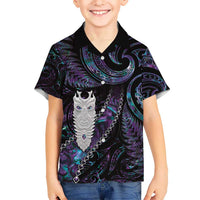 New Zealand Aotearoa Kid Hawaiian Shirt Maori Tane Te Waiora Paua Shell Glitter Purple LT05 Kid Purple - Polynesian Pride