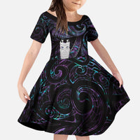 New Zealand Aotearoa Kid Short Sleeve Dress Maori Tane Te Waiora Paua Shell Glitter Purple LT05 KID Purple - Polynesian Pride