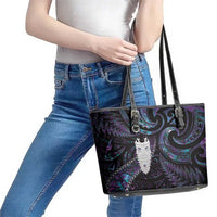 New Zealand Aotearoa Leather Tote Bag Maori Tane Te Waiora Paua Shell Glitter Purple LT05 - Polynesian Pride