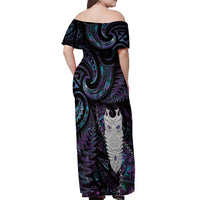 New Zealand Aotearoa Off Shoulder Maxi Dress Maori Tane Te Waiora Paua Shell Glitter Purple LT05 - Polynesian Pride