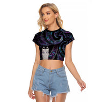 New Zealand Aotearoa Raglan Cropped T Shirt Maori Tane Te Waiora Paua Shell Glitter Purple LT05 Female Purple - Polynesian Pride