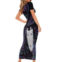 New Zealand Aotearoa Short Sleeve Bodycon Dress Maori Tane Te Waiora Paua Shell Glitter Purple LT05 - Polynesian Pride