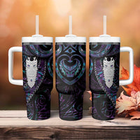 New Zealand Aotearoa Tumbler With Handle Maori Tane Te Waiora Paua Shell Glitter Purple LT05 - Polynesian Pride
