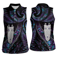 New Zealand Aotearoa Women Sleeveless Polo Shirt Maori Tane Te Waiora Paua Shell Glitter Purple LT05 - Polynesian Pride