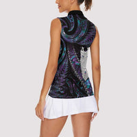 New Zealand Aotearoa Women Sleeveless Polo Shirt Maori Tane Te Waiora Paua Shell Glitter Purple LT05 - Polynesian Pride