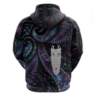 New Zealand Aotearoa Zip Hoodie Maori Tane Te Waiora Paua Shell Glitter Purple LT05 - Polynesian Pride