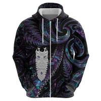 New Zealand Aotearoa Zip Hoodie Maori Tane Te Waiora Paua Shell Glitter Purple LT05 - Polynesian Pride