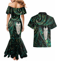 New Zealand Aotearoa Couples Matching Mermaid Dress and Hawaiian Shirt Maori Tane Te Waiora Paua Shell Glitter Green LT05 - Polynesian Pride