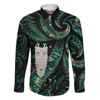 New Zealand Aotearoa Family Matching Off The Shoulder Long Sleeve Dress and Hawaiian Shirt Maori Tane Te Waiora Paua Shell Glitter Green LT05 Dad's Shirt - Long Sleeve Green - Polynesian Pride